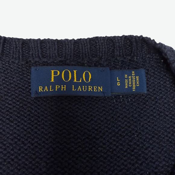 Polo Ralph Lauren Polo Bear Sweater Rugby Mens Large Navy Cotton Linen Knit - Picture 4 of 11